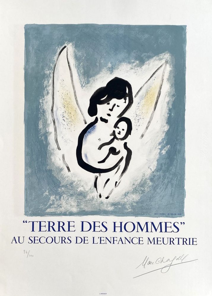 Lithographie Chagall - L'ange et l'enfant - Terre des Hommes