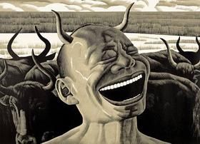 Gravure Sur Bois Minjun - Laughing w/Horns