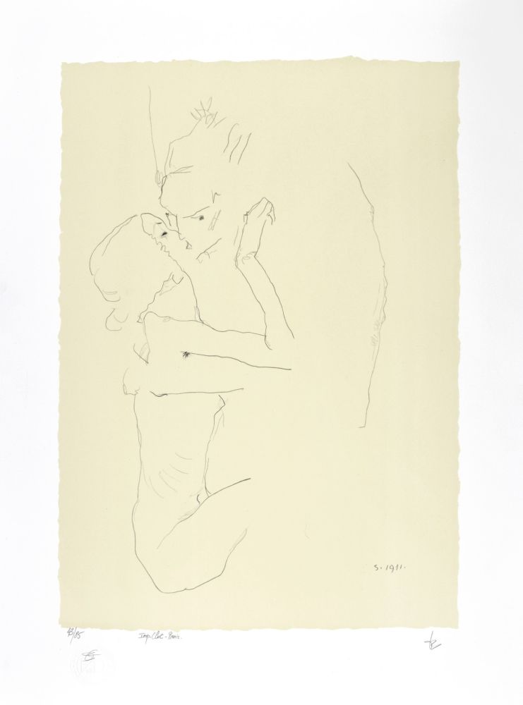 Lithographie Schiele - Le baiser, 1911 | The kiss, 1911