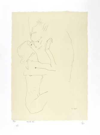 Lithographie Schiele - Le baiser, 1911 | The kiss, 1911