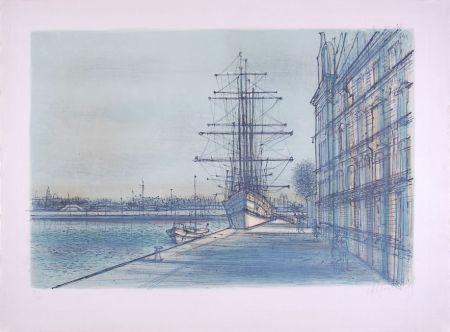 Lithographie Carzou - Le Bateau école à Venise