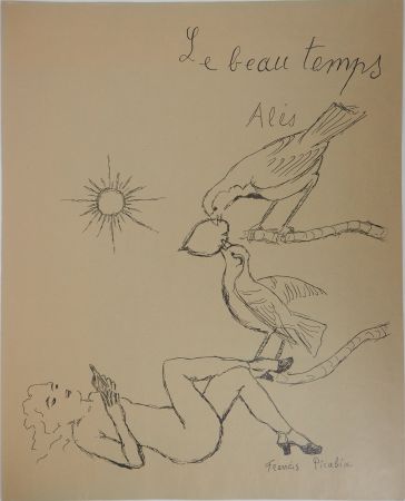 Lithographie Picabia - Le beau temps : Femme aux oiseaux