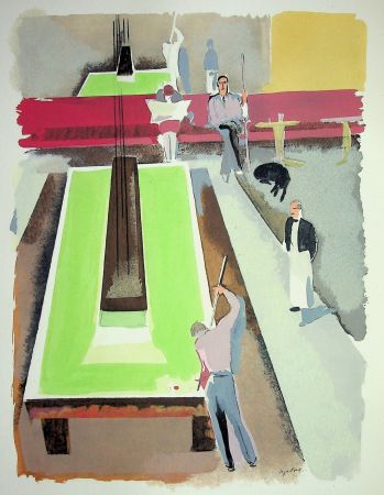 Lithographie Uzelac - Le billard