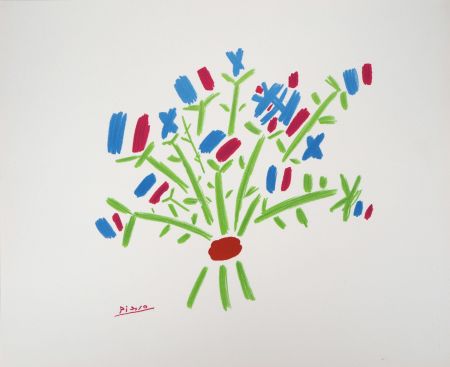Lithographie Picasso - Le bouquet Bleu, Blanc, Rouge