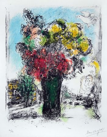 Lithographie Chagall - Le Bouquet Rouge et jaune (Red and Yellow Bouquet)