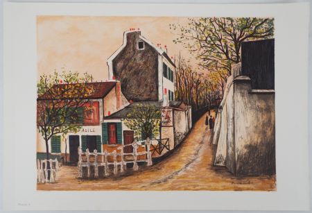 Lithographie Utrillo - Le cabaret du Lapin Agile, Montmartre