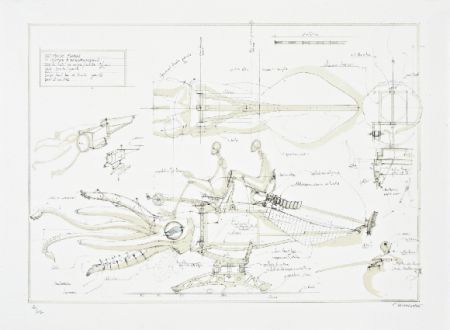 Lithographie Delarozière - Le calamar a retropropulsion