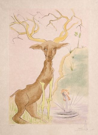 Gravure Dali - Le Cerf se Voyant dans l'eau from the Le Bestaire de La Fontaine Suite