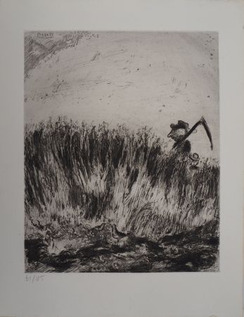 Gravure Chagall - Le champ (L'Alouette et ses petits, avec le maître d'un champ)