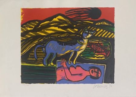 Lithographie Corneille - Le chat bleu 