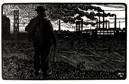 Gravure Moreau - LE CHEMINOT / THE RAILROADER - Gravure s/bois / Woodcut - 1912