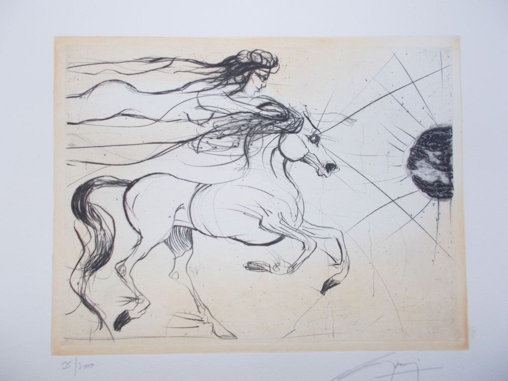 Gravure Guiny - Le cheval et la femme