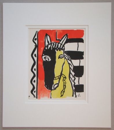 Pochoir Leger - Le cheval sur fond rouge - 1948