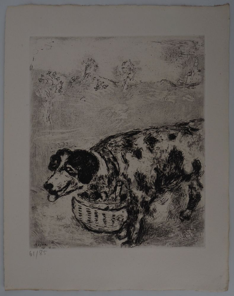 Gravure Chagall - Le chien au panier (Le chien qui porte à son cou le dîner de son maître)