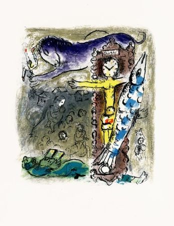 Lithographie Chagall - Le Christ à l'horloge