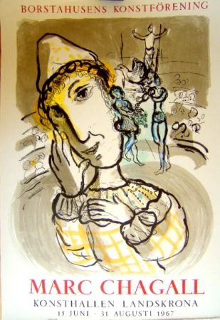 Lithographie Chagall - Le cirque au clown jaune