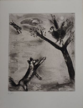 Gravure Chagall - Le coq et le renard