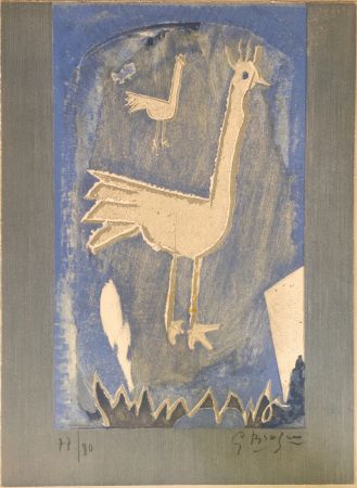 Lithographie Braque - Le Coq (frontispice pour Verve n° 27/28 1953)