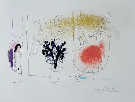 Lithographie Chagall - Le Coq rouge 