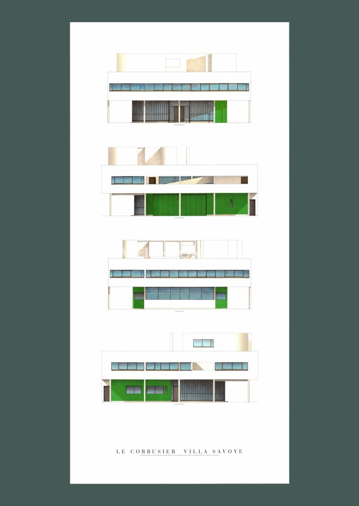 Lithographie Le Corbusier - Le Corbusier: 'Villa Savoye, Four Elevations' Offset-lithograph