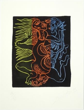 Linogravure Combas - Le couple