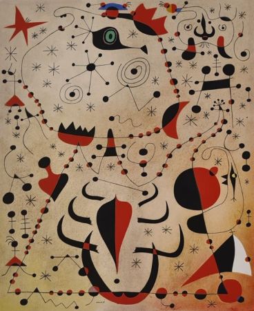 Pochoir Miró - Le crépuscule rose caresse le sexe des femmes et des oiseaux 