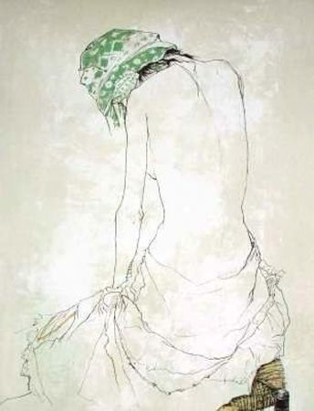 Lithographie Jansem - Le Foulard Vert