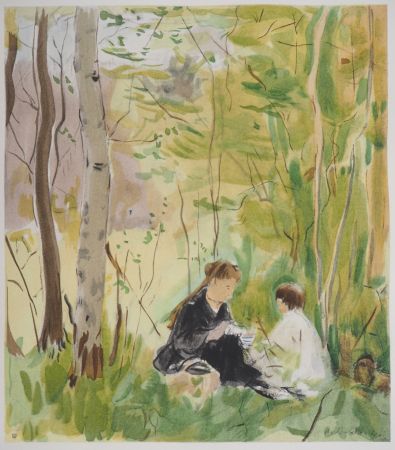 Lithographie Morisot - Le goûter en forêt