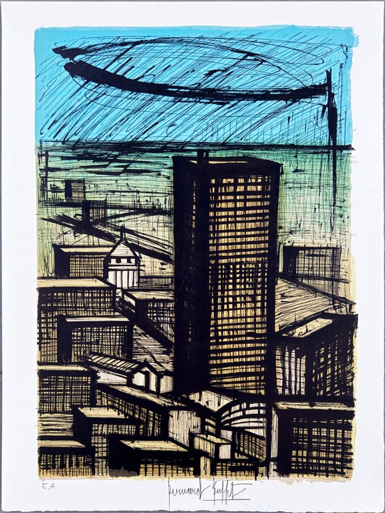 Lithographie Buffet - Le grand bâtiment à Tokyo