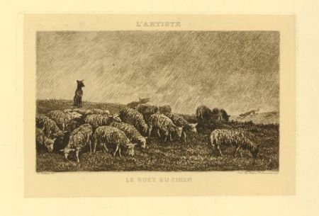 Gravure Daubigny - Le guet du chien