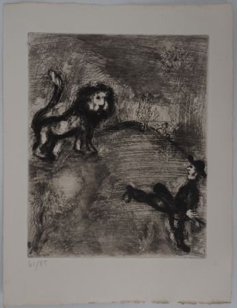 Gravure Chagall - Le lion et le chasseur