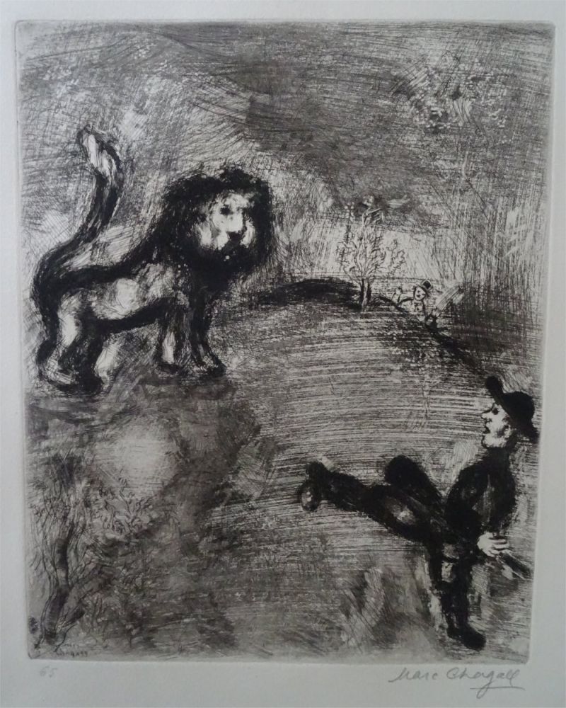 Eau-Forte Chagall - Le Lion et les Chasseurs