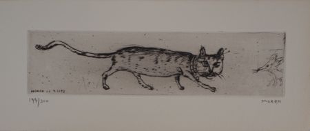 Gravure Moreh - Le matin d'un chat : le chat et la souris