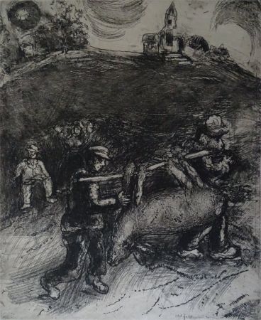 Eau-Forte Chagall - Le Meunier, son fils  et l'Ane