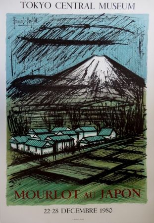 Lithographie Buffet - Le mont Fuji et ses rizières