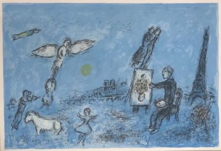 Lithographie Chagall - Le peintre et son double 