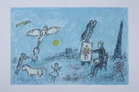 Lithographie Chagall - Le peintre et son double