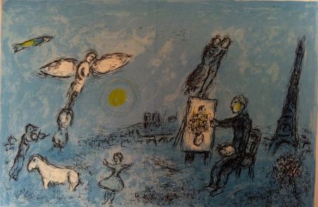 Lithographie Chagall - Le peintre et son double