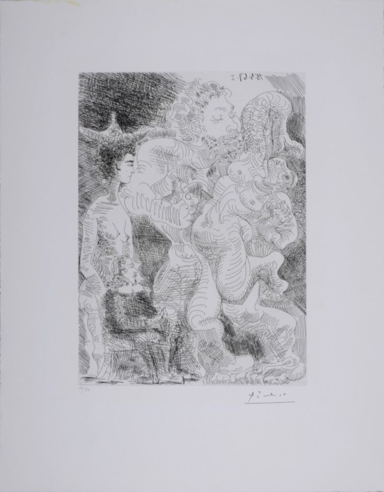 Eau-Forte Picasso - Le peintre et son modèle imaginant une étreinte