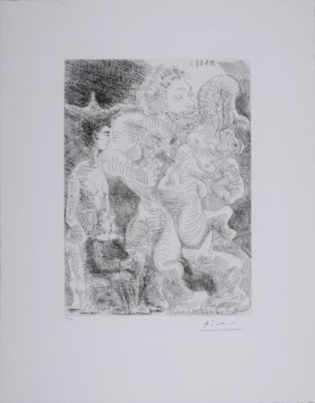 Eau-Forte Picasso - Le peintre et son modèle imaginant une étreinte