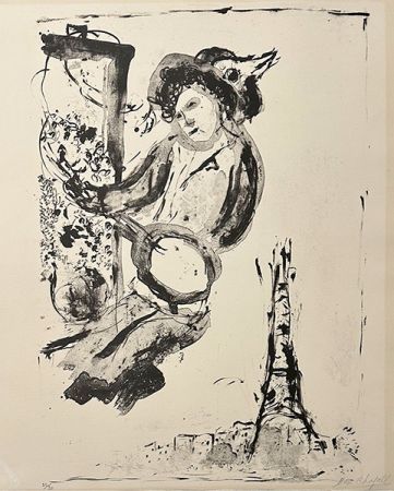 Lithographie Chagall - Le peintre sur Paris