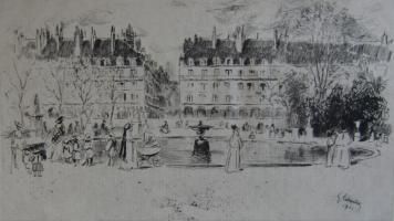 Gravure Leheutre - Le petit bassin des Tuileries