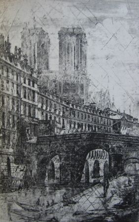 Gravure Meryon - Le Petit Pont, Paris