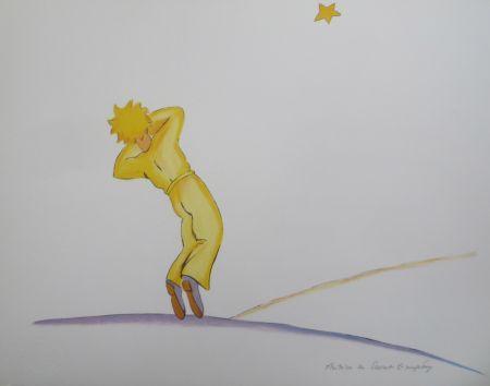 Lithographie Saint-Exupéry - Le petit prince et l étoile