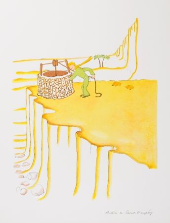 Lithographie Saint-Exupéry - Le Petit Prince et le puit dans le désert