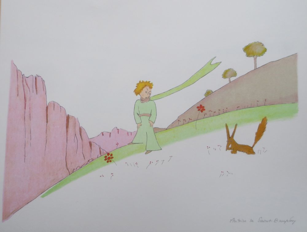 Lithographie Saint-Exupéry - Le petit prince et le renard
