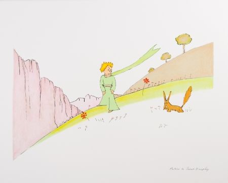 Lithographie Saint-Exupéry - Le Petit Prince et le renard