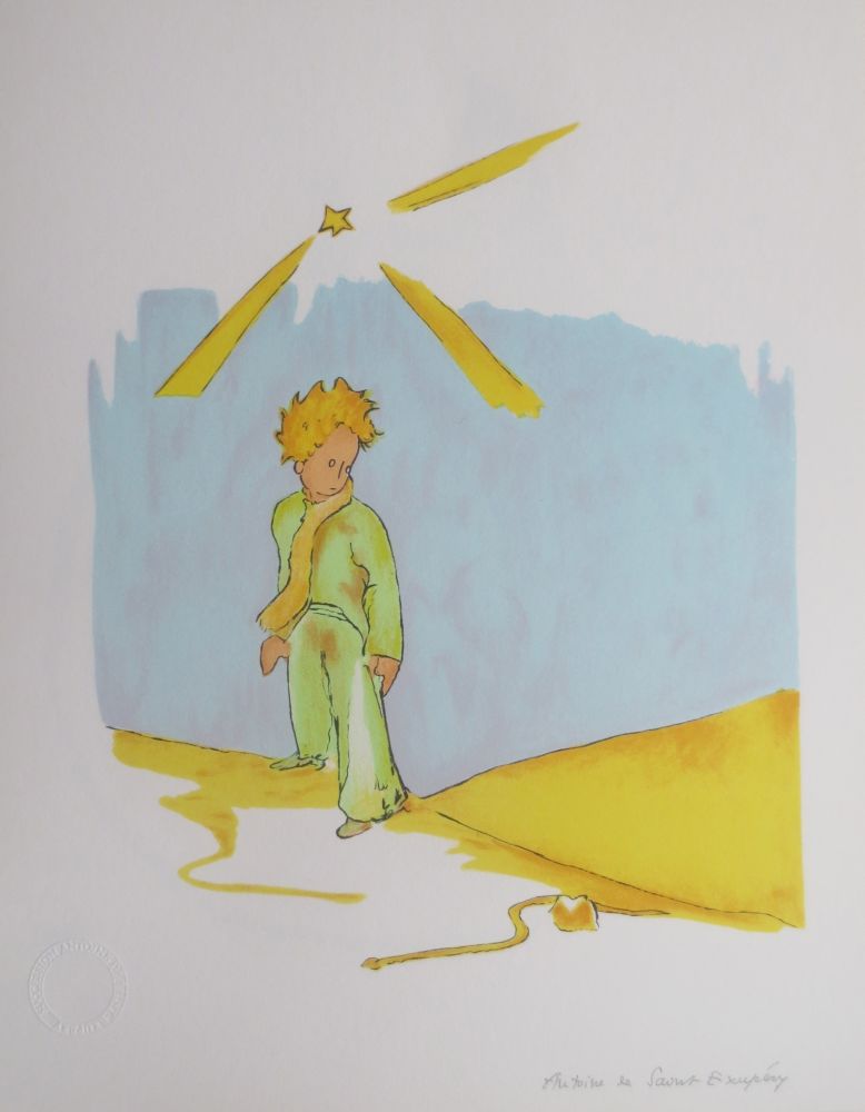 Lithographie Saint-Exupéry - Le petit prince et le serpent