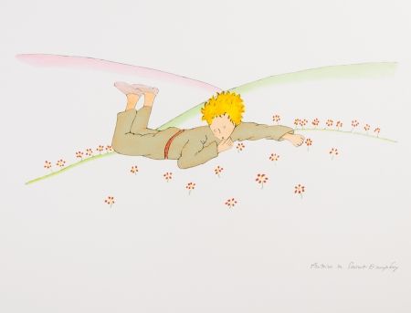 Lithographie Saint-Exupéry - Le Petit Prince parmi les fleurs