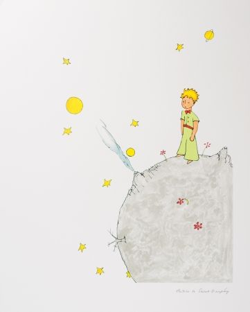 Lithographie Saint-Exupéry - Le Petit Prince sur l'astéroide B-612